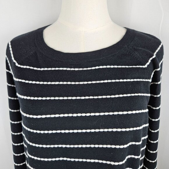 J. Jill Black & White Textured Striped Pullover Sweater Top Medium Casual Office - Picture 4 of 11
